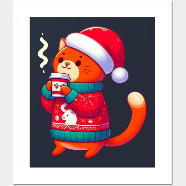 I Love Coffee Christmas And Cats, Cat And Coffee Wall Art by BukovskyART